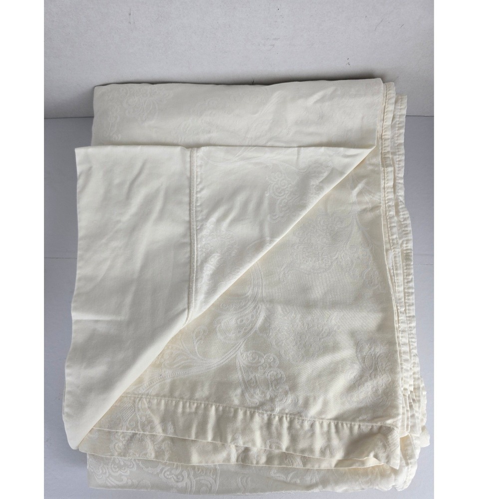 King Flat Sheet Damask Paisley Jacquard Cream Traditional Luxury Bedding 111x84